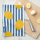 Lemon Rustic Farmhouse Stripe Monogram Geschirrtuch (Viertel Falte)