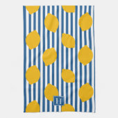 Lemon Rustic Farmhouse Stripe Monogram Geschirrtuch (Vertikal)