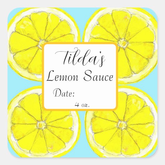 Lemon Sauce Homemade Condiment Jar Label Quadratischer Aufkleber (Vorderseite)