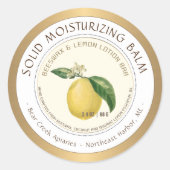 Lemon Scented Beeswax Lotion Bar label Gold Border Runder Aufkleber (Vorderseite)