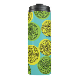 Lemon schneidet Vintage Illustration. Thermosbecher