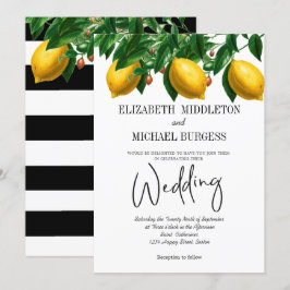 Lemon Schwarz-weiß Stripe Botanische Hochzeit Einladung