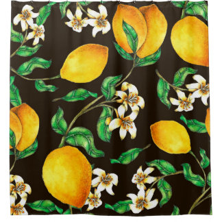 Lemon Seamless Muster handgemalt in Aquarellfarbe Duschvorhang