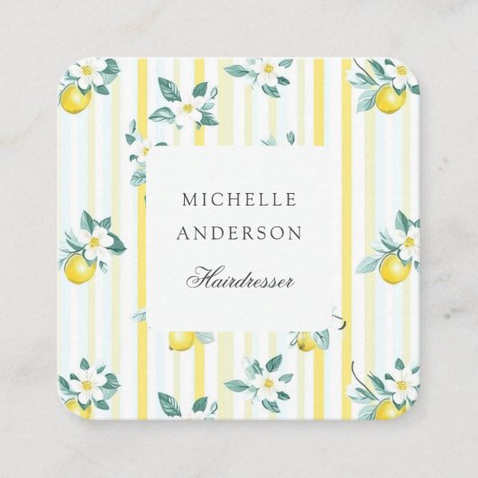 Lemon Shabby Chic Vintage Florales Brautbad Quadratische Visitenkarte (Vorderseite)