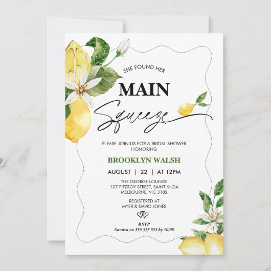 Lemon She fand ihr wichtigstes Squeeze-Brautparty Einladung (Vorderseite)