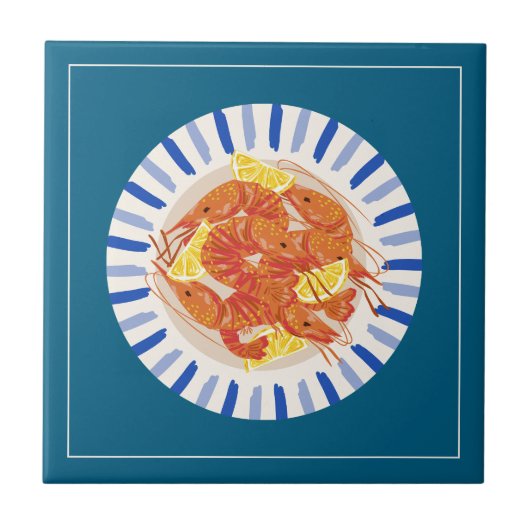 Lemon Shrimp Coastal Kitchen Decor Tile Fliese (Vorderseite)