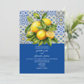 Lemon Sicilian Italian Blue Wedding Einladung (Stehend Vorderseite)