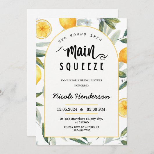 Lemon sie fand ihr Haupt-Squeeze Brautparty Einladung (Vorne/Hinten)