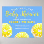Lemon Slice Blue Baby Dusche Willkommen Poster (Vorne)