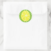 Lemon Slice, Green und White Polka Docks Runder Aufkleber (Tasche)