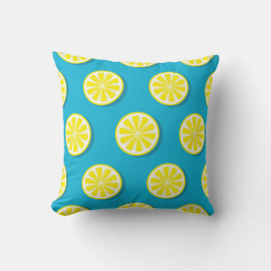 Lemon Slice Muster auf blauem Reversible Kissen