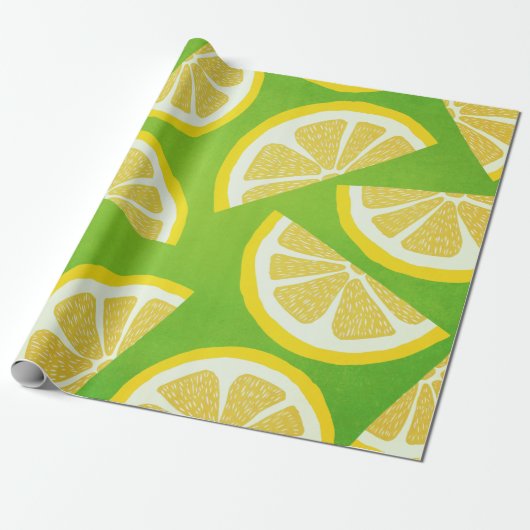 Lemon Slices on Lime Green Background Geschenkpapier (Ungerollt)