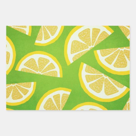 Lemon Slices on Lime Green Background Geschenkpapier Set (Vorderseite 3)