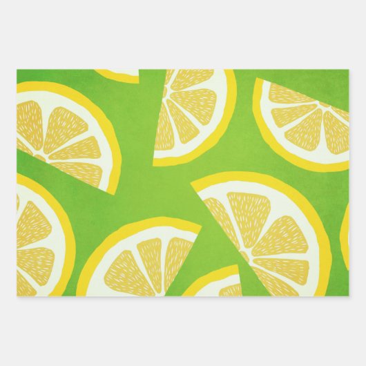 Lemon Slices on Lime Green Background Geschenkpapier Set (Vorderseite)