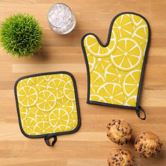 Lemon Slices Pot Holder und Oven Mitt Set (Oben Unten)