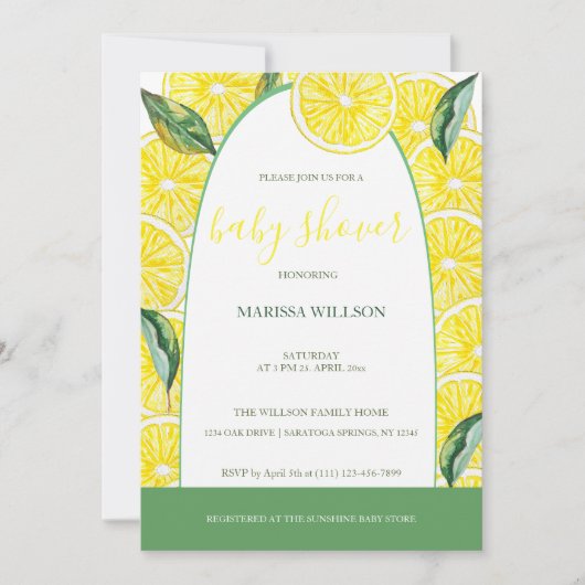 Lemon Slices Watercolor Handgemalt Einladung (Vorderseite)