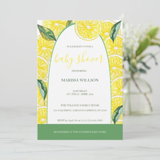Lemon Slices Watercolor Handgemalt Einladung (Stehend Vorderseite)
