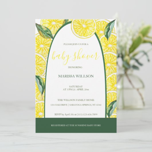Lemon Slices Watercolor Handgemalt Einladung (Stehend Vorderseite)