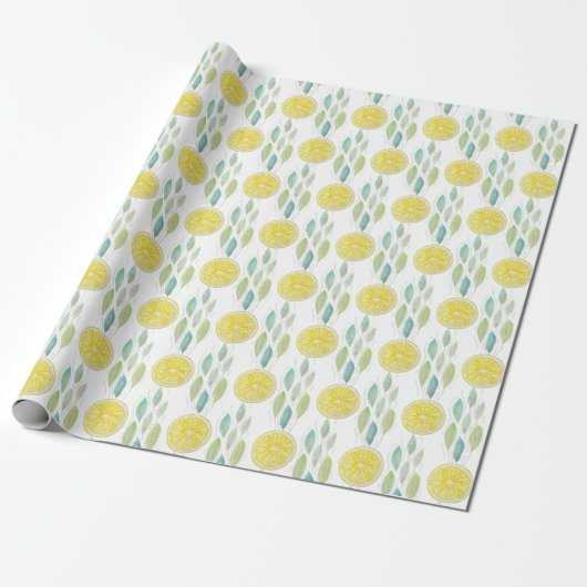 Lemon Slices Watercolor-Muster Geschenkpapier (Ungerollt)