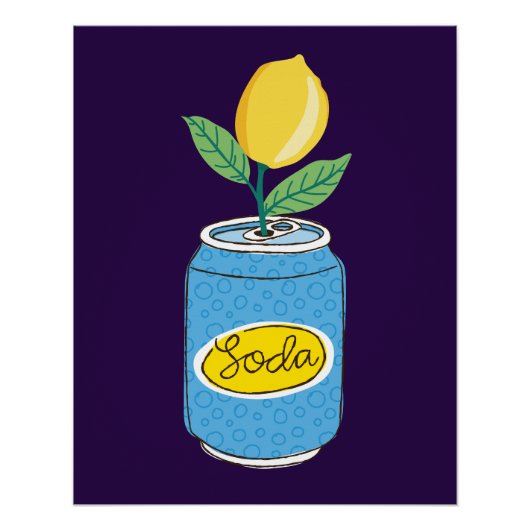 Lemon Soda Can mit Fruchtzweig - Fun Pop Kunst Poster (Vorderseite)