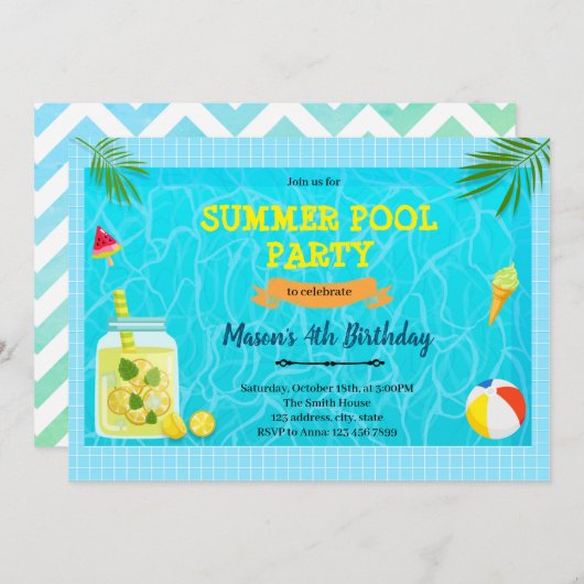 Lemon Sommerpool Party Einladung (Vorne/Hinten)