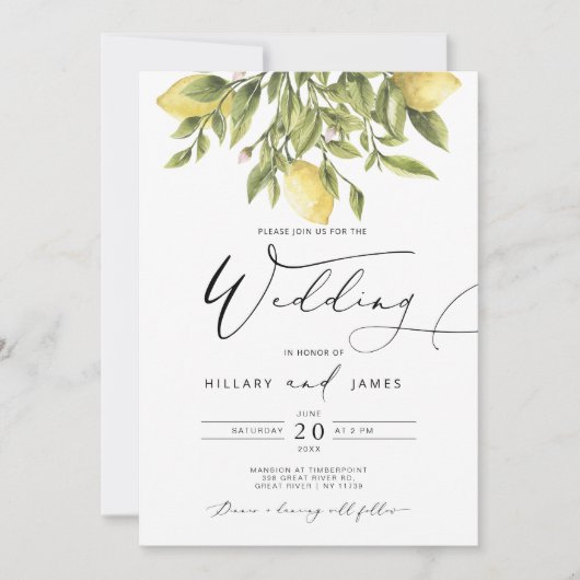 Lemon Sorrento Amalfi Coast Calligrafy Wedding Einladung (Vorderseite)