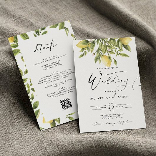 Lemon Sorrento Amalfi Coast Calligrafy Wedding Einladung