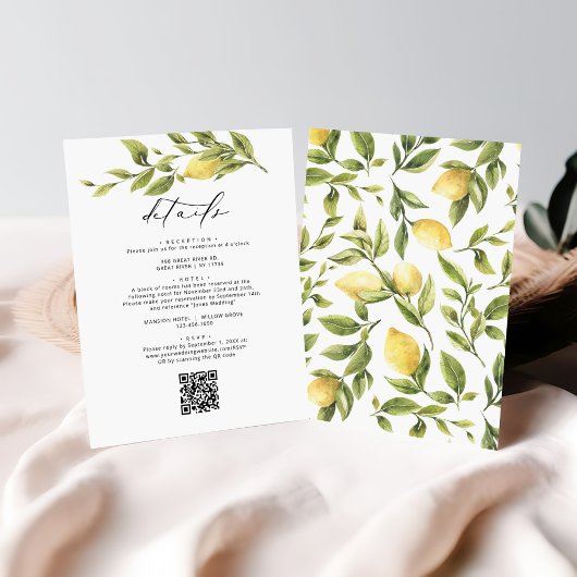 Lemon Sorrento Amalfi QR Code Wedding Details Begleitkarte