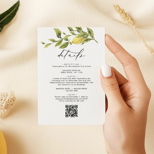 Lemon Sorrento Amalfi QR Code Wedding Details Begleitkarte