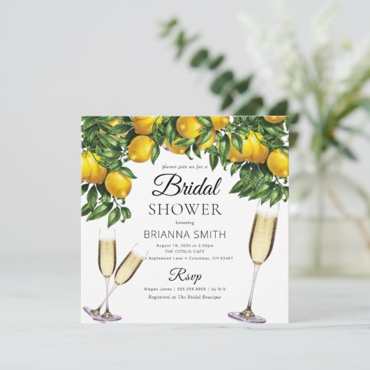 Lemon Square Bridal Dusche Einladung (Stehend Vorderseite)
