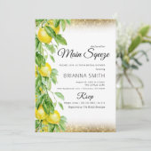 Lemon Squeeze Glitzer Elegantes Brautparty Einladung (Stehend Vorderseite)