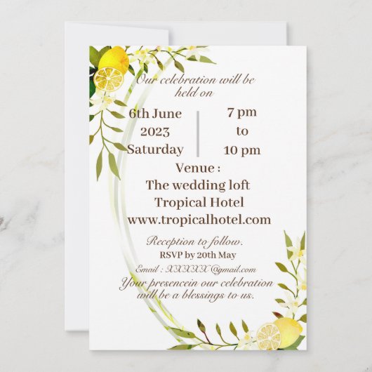 Lemon Squeeze Jahrestag Hochzeit Einladung (Rückseite)