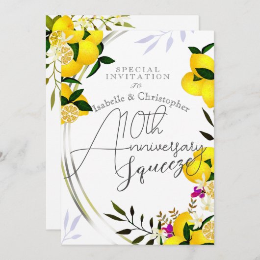 Lemon Squeeze Jahrestag Hochzeit weiße Einladung (Vorne/Hinten)