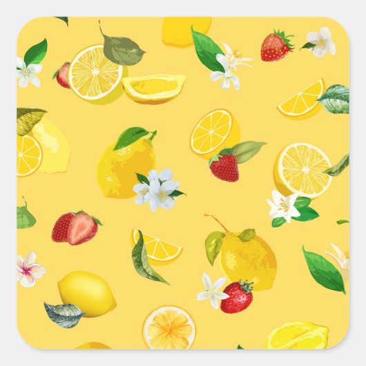 Lemon & Strawberry 3 Quadratischer Aufkleber (Vorderseite)