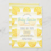 Lemon & Stripes Aquarell Kinderdusche Einladung (Vorne/Hinten)