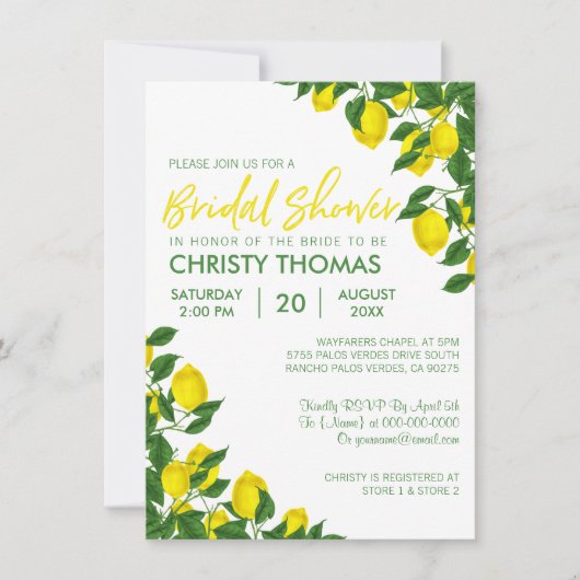 Lemon Summer | Brautparty Einladung (Vorderseite)