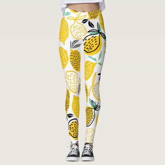 Lemon Summer Design Vintag Illustration Leggings (Vorderseite)