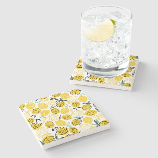 Lemon Summer Design Vintag Illustration Steinuntersetzer (Seitenansicht)