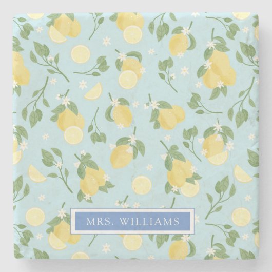 Lemon Summer Fruits Personalisiert Stone Untersetz Steinuntersetzer (Vorderseite)