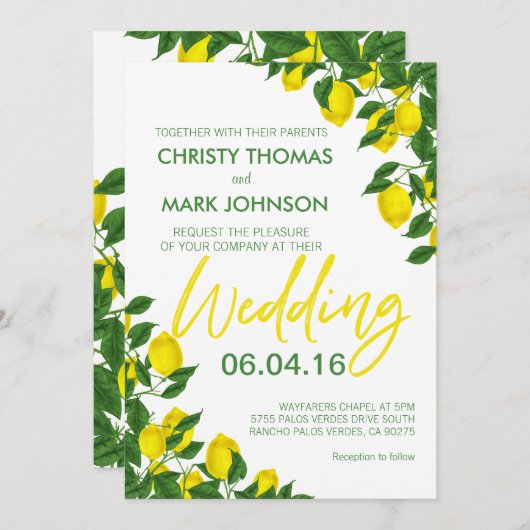 Lemon Summer Modern Yellow Wedding Einladung (Vorne/Hinten)