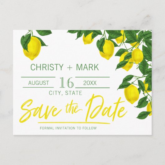 Lemon Summer | Save the Date Postkarte (Vorderseite)