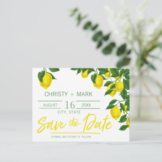 Lemon Summer | Save the Date Postkarte (Stehend Vorderseite)