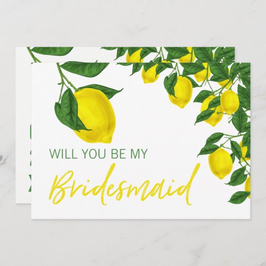 Lemon Summer Werden Sie meine Bridesmaid sein Einladung (Vorne/Hinten)