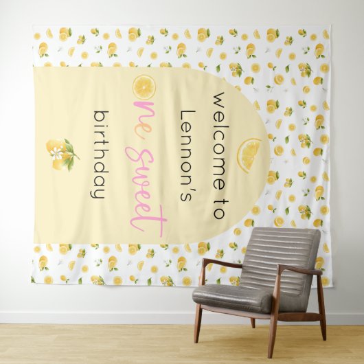 Lemon Sweet One Birthday Backdrop Tapestation Wandteppich (Beispiel (Horizontal))