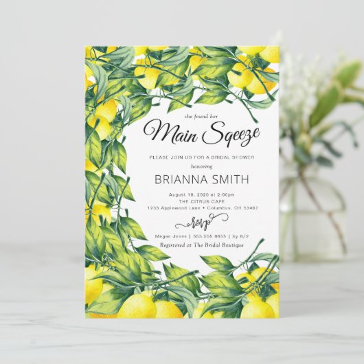 Lemon Swirl Vibranl Bridal Dusche Einladung (Stehend Vorderseite)