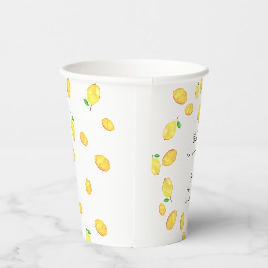 Lemon Theme Baby Shower Citrus Modern Script Pappbecher (Rechts)