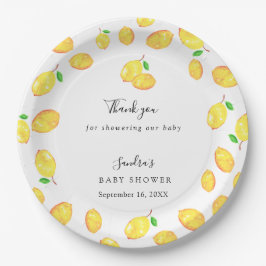 Lemon Theme Baby Shower Citrus Modern Script Pappteller