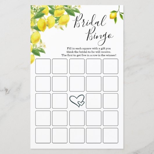 Lemon Theme Brautparty Bingo Cards (Vorderseite)
