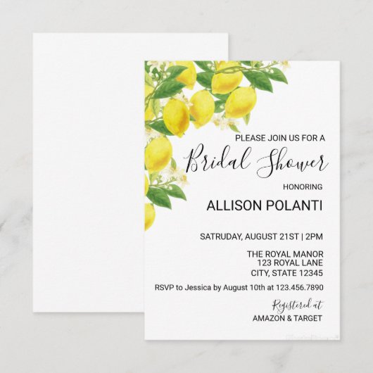 Lemon Theme Brautparty Einladung (Vorne/Hinten)