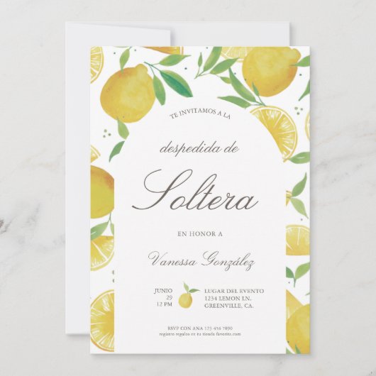 Lemon Theme Bridal Dusche Einladung in Spanisch (Vorderseite)
